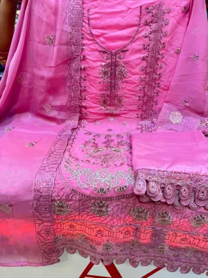 Luxury Sequence Work Georgette Unstitched Suit.